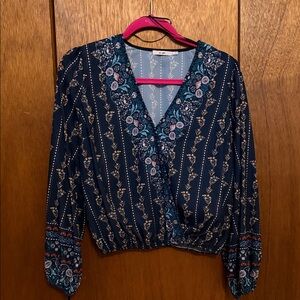 miami Navy Floral Wrap Blouse light weight